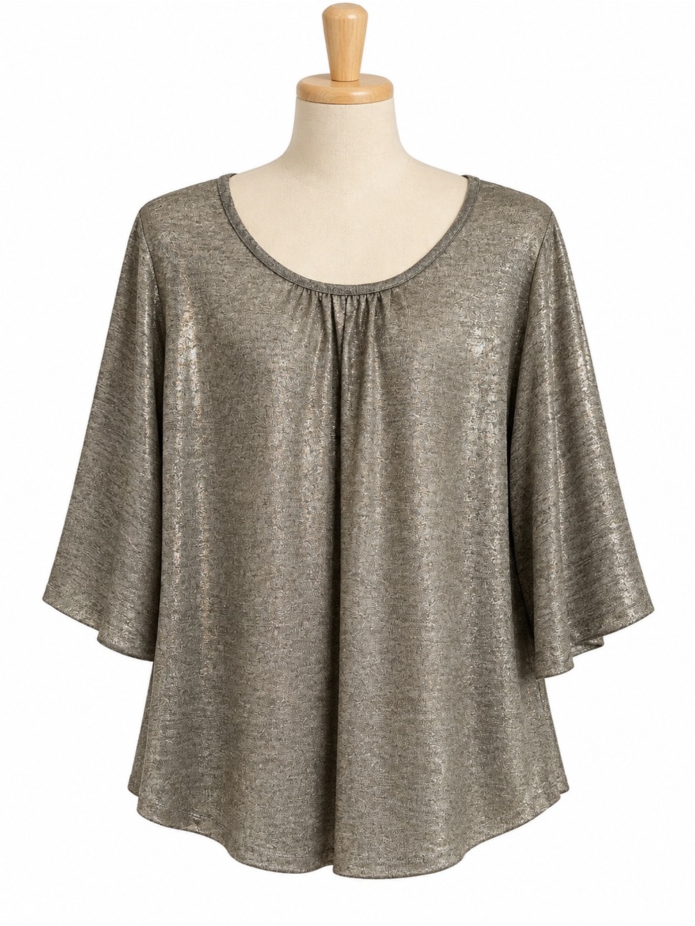 Ashley Blue Metallic Taupe Scoop Neck Tunic